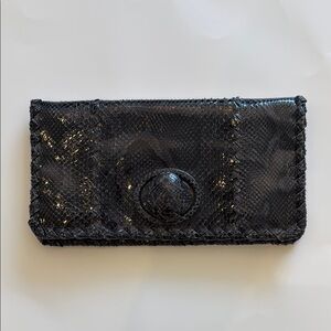 Bottega Veneta Snakeskin Turnlock Clutch Bag  Black/Charcoal